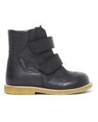 Boots fourrées scratchs en cuir  noirs