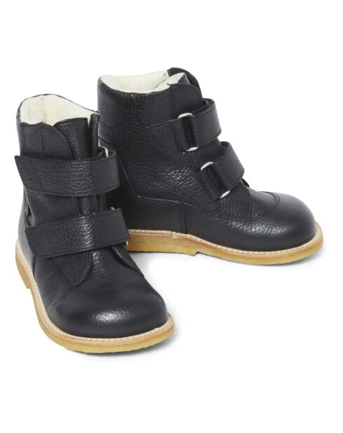 Boots fourrées scratchs en cuir  noirs