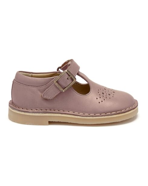 Salones Penny de piel rosa pálido con cierre en T y velcro