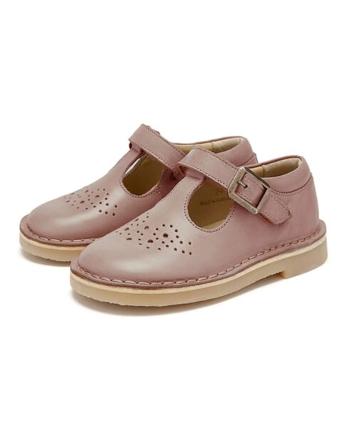 Salones Penny de piel rosa pálido con cierre en T y velcro