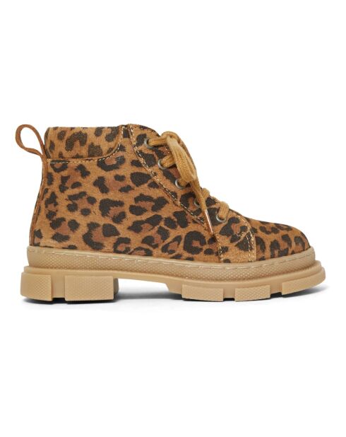 Bottines en cuir zip à lacets beiges