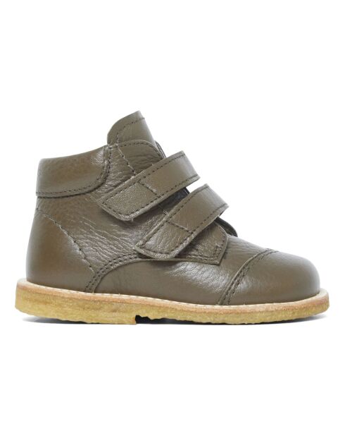 Bottines scratchs en cuir vert olive