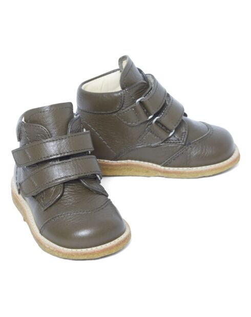 Bottines scratchs en cuir vert olive
