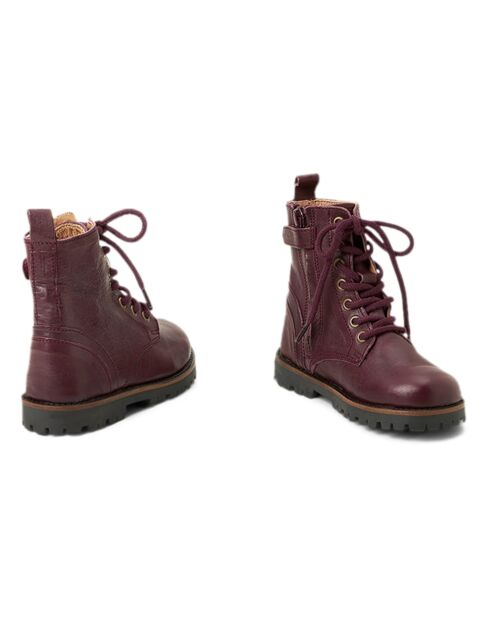 Plum leren laarzen met veters en ritssluiting