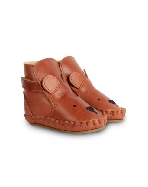 Chaussons en cuir fourrés Ours Kapi cognac