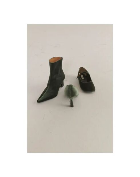 Babies en cuir en velours vert foncé