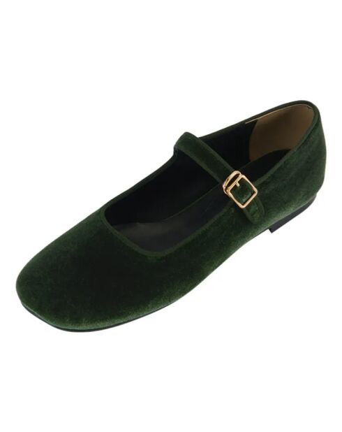 Babies en cuir en velours vert foncé
