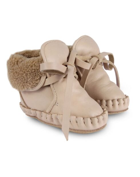 Chaussons en cuir fourés Jaya beiges nude