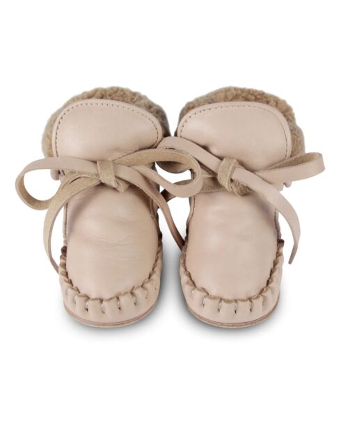 Chaussons en cuir fourés Jaya beiges nude