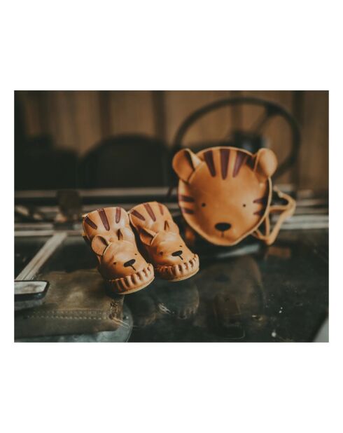 Chaussons en cuir fourés Kapi Tigre camel