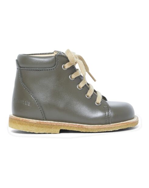 Bottines à lacets en cuir vert olive