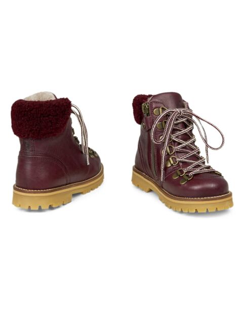 Shearling Winter Plum leren laarzen met bontvoering