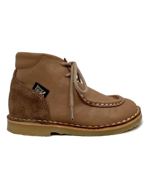 Boomer camel leren veterlaarzen met veters