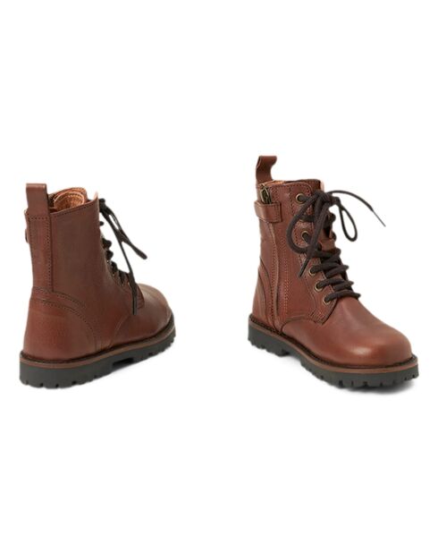 Bottes en cuir zip Lace-up marron