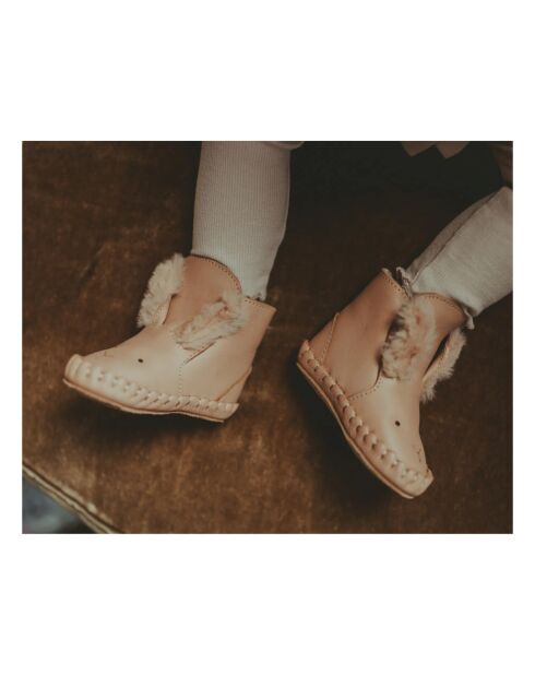 Chaussons en cuir fourés Kapi Lapin Des Neiges rose pâle