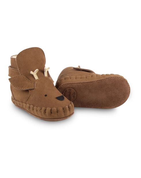 Chaussons en cuir fourés Cerf Kapi marron