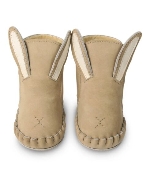Chaussons en cuir fourrés Lapin Kapi gris taupe