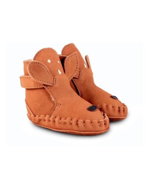 Chaussons en cuir fourrés Biche Kapi camel