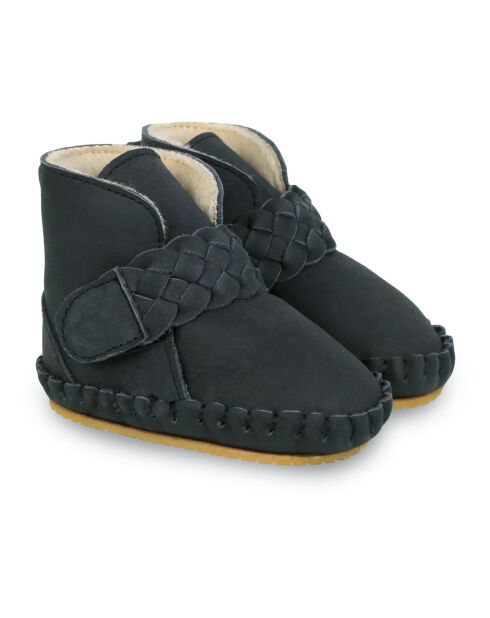 Chaussons en cuir fourés Mace bleu marine