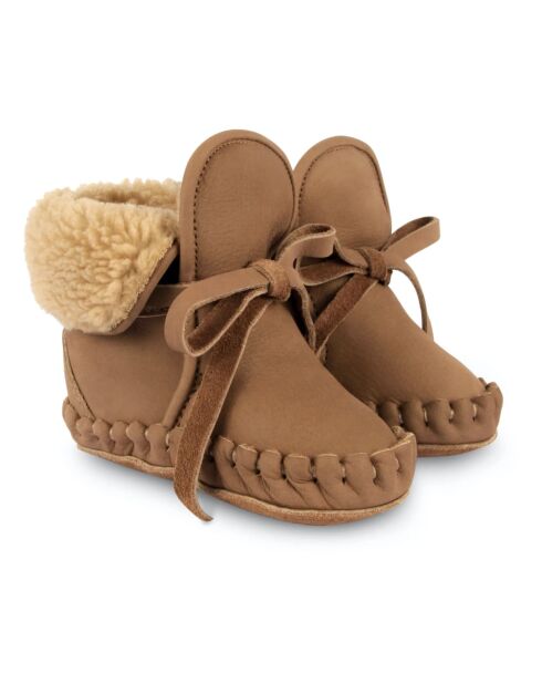 Chaussons en cuir fourés Jaya marron clair