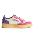 Sneakers basse Super Vintage in pelle bicolore rosa fluo