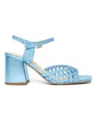 Capri Woven sandalen met blauwe hak van leer