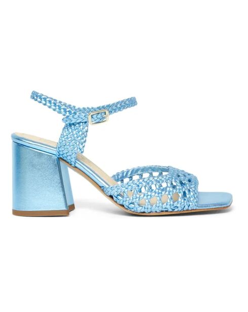 Capri Woven sandalen met blauwe hak van leer
