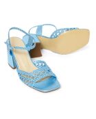 Capri Woven sandalen met blauwe hak van leer
