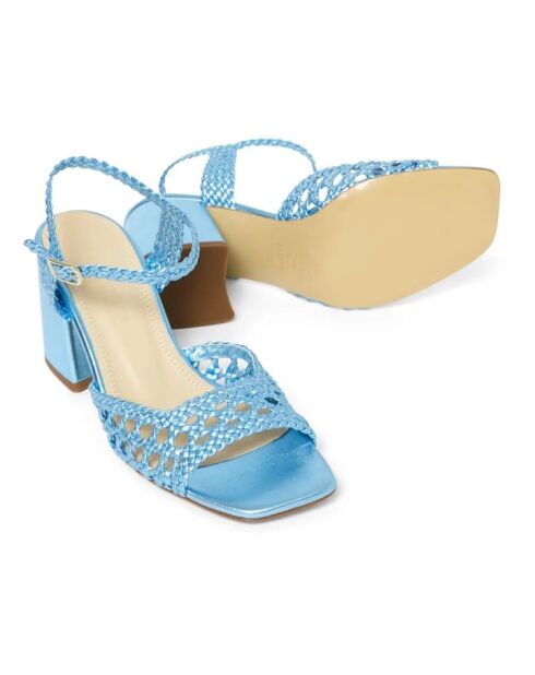 Capri Woven sandalen met blauwe hak van leer