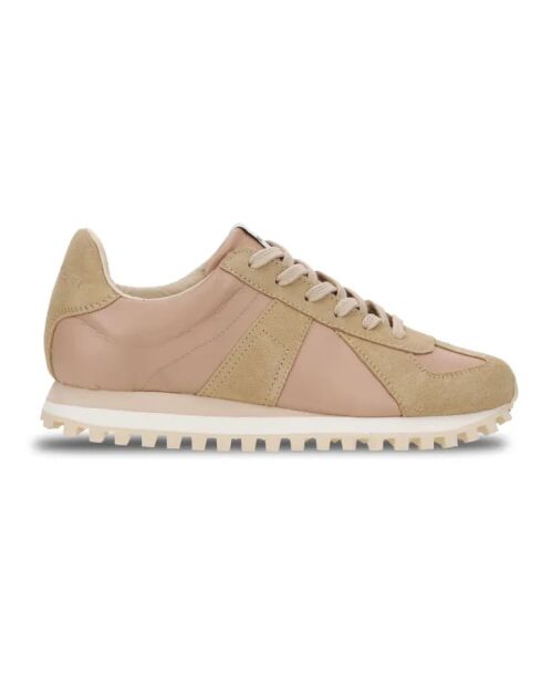 Beige leren sneakers met veters en veters in beige kleur