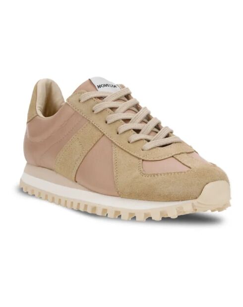 Beige leren sneakers met veters en veters in beige kleur