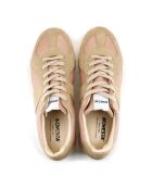 Beige leren sneakers met veters en veters in beige kleur