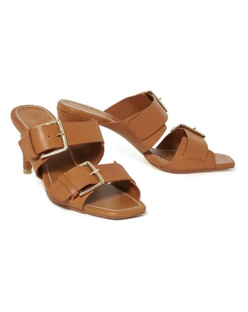 Sandales à talon en cuir Carine camel