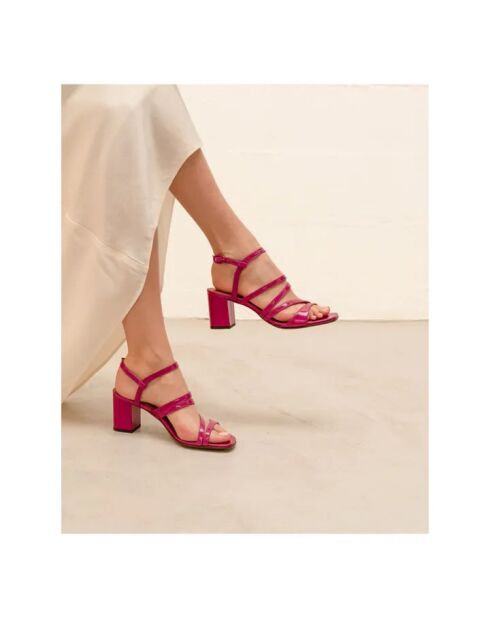 Sandalen met leren hak Leather No. 653 frambozenrood