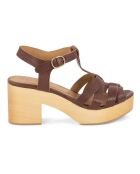 Stipa sandalen met leren hak Bruin leer
