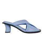 Mules en cuir Croisées bleu ciel