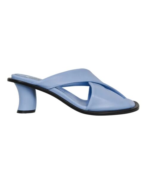 Mules en cuir Croisées bleu ciel
