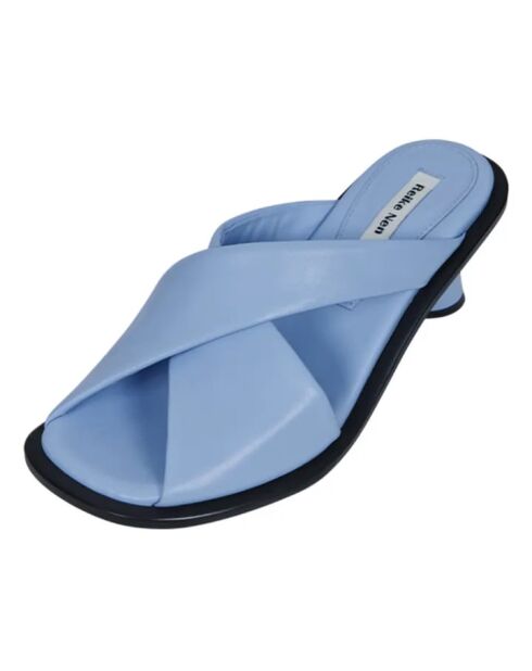 Mules en cuir Croisées bleu ciel
