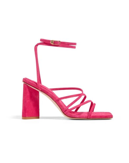 Sandales à talon en cuir Iva roses fluo