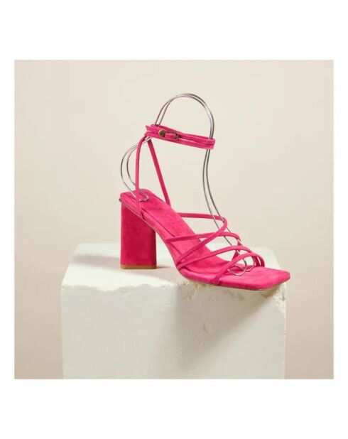 Sandales à talon en cuir Iva roses fluo