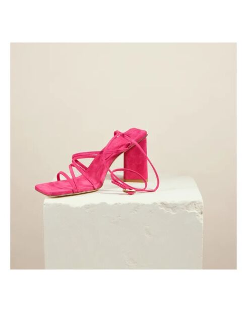 Sandales à talon en cuir Iva roses fluo