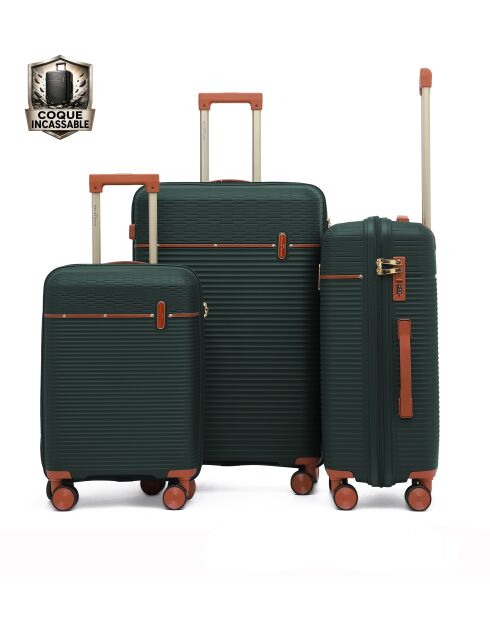 Set van 3 Premium koffers met 4 dubbele wielen Courcelles donkergroen - 55/65/75 cm