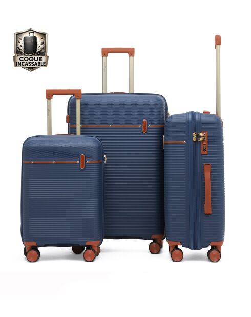 Set van 3 Premium koffers met 4 dubbele wielen Courcelles marine - 55/65/75 cm