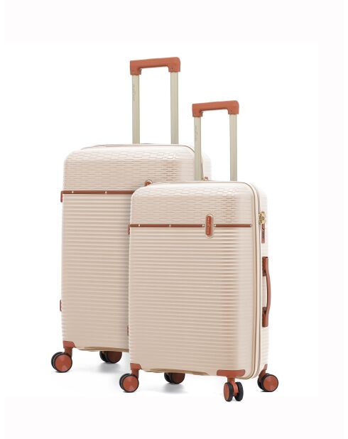 Set aus 2 Kabinen- und Mittelreisekoffern Premium 4 Doppelrollen Courcelles cremefarben - 55/65 cm
