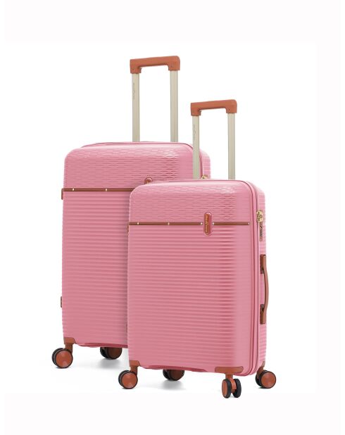 Set van 2 Premium koffers voor gemiddeld en lang verblijf, 4 dubbele wielen, Courcelles, rosegoud - 65/75 cm