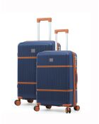 Set van 2 koffers met cabine en medium verblijf Premium 4 dubbele wielen Malesherbs marine - 55/65 cm