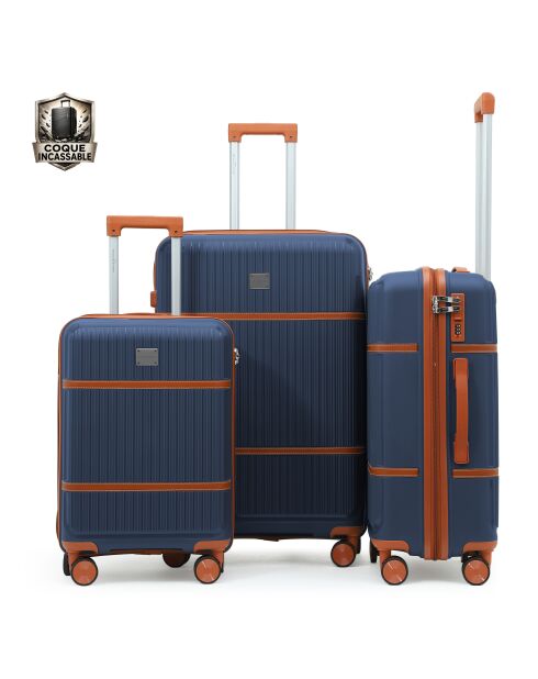 Set van 3 Premium koffers met 4 dubbele wielen Malesherbs marine - 55/65/75 cm