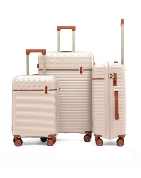 Set mit 3 Premium-Koffern mit 4 Doppelrollen Courcelles cremefarben — 55/65/75 cm