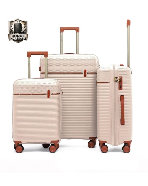 Set mit 3 Premium-Koffern mit 4 Doppelrollen Courcelles cremefarben — 55/65/75 cm
