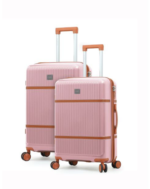 Set van 2 Premium koffers voor gemiddeld en lang verblijf, 4 dubbele wielen, Malesherbs, rosegoud - 65/75 cm